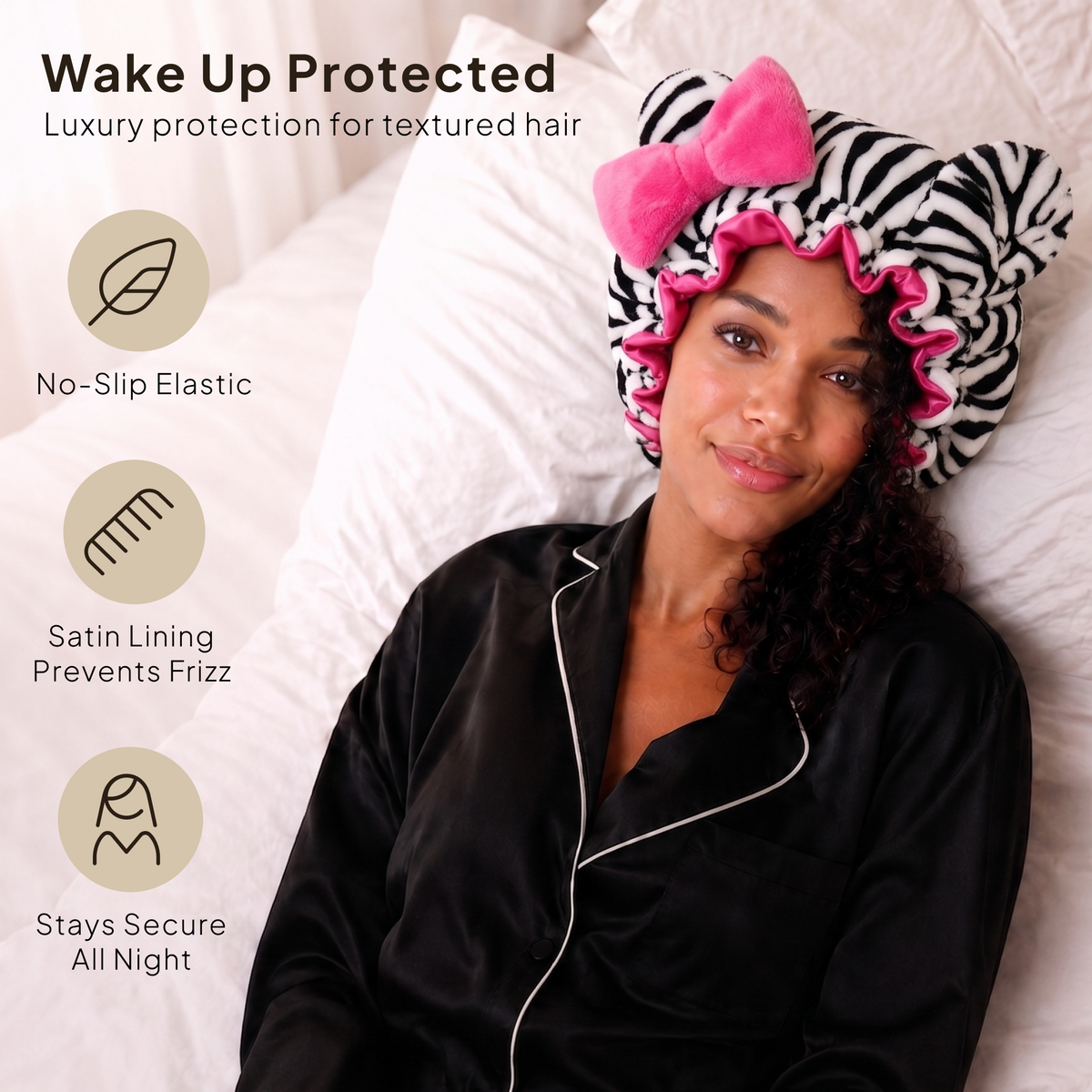 Pink Zebra Satin-Lined Plush Bonnet