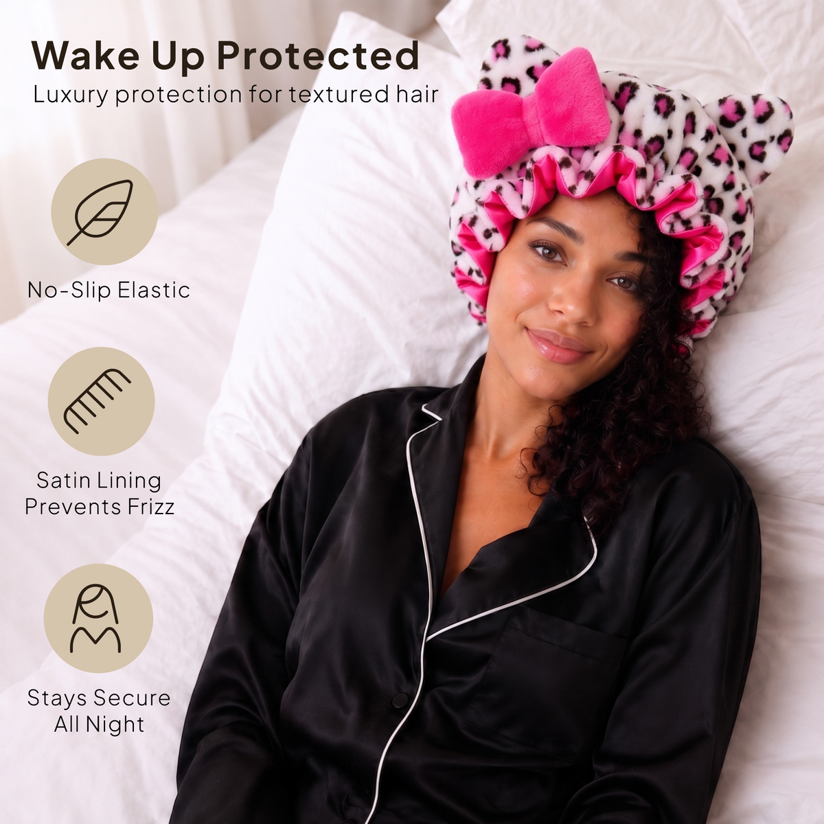 Pink Leopard Satin-Lined Plush Bonnet