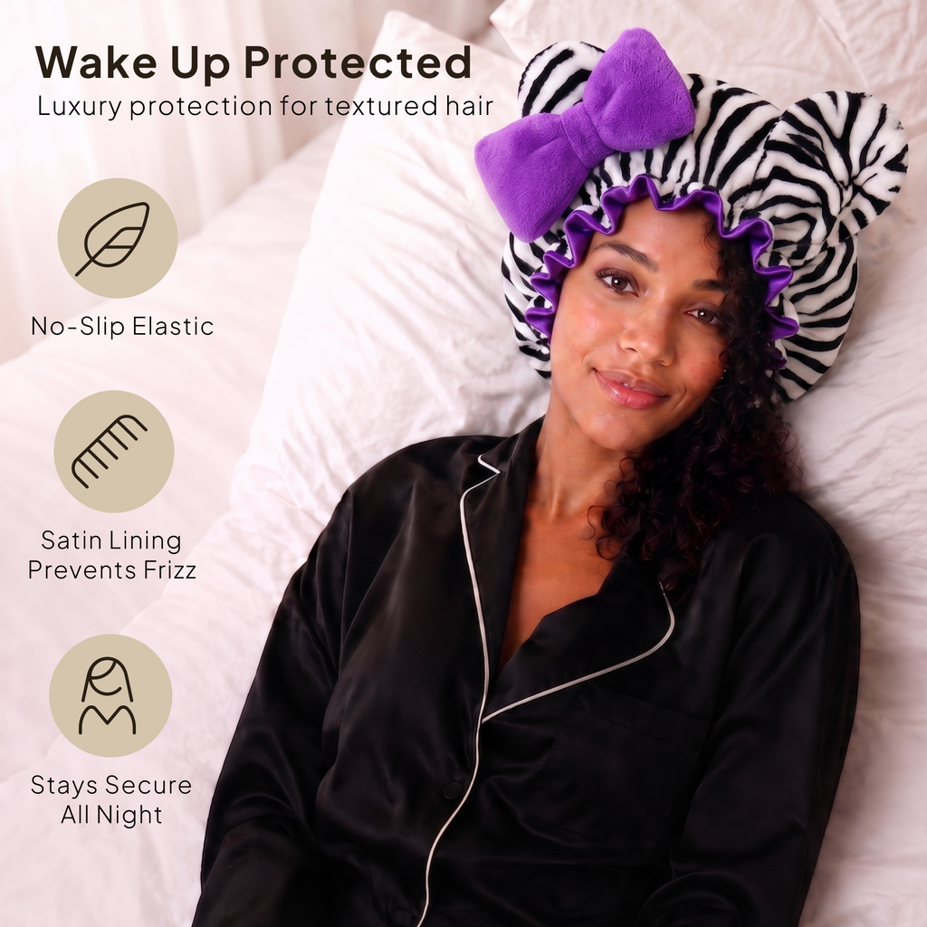 Purple Zebra Satin-Lined Plush Bonnet