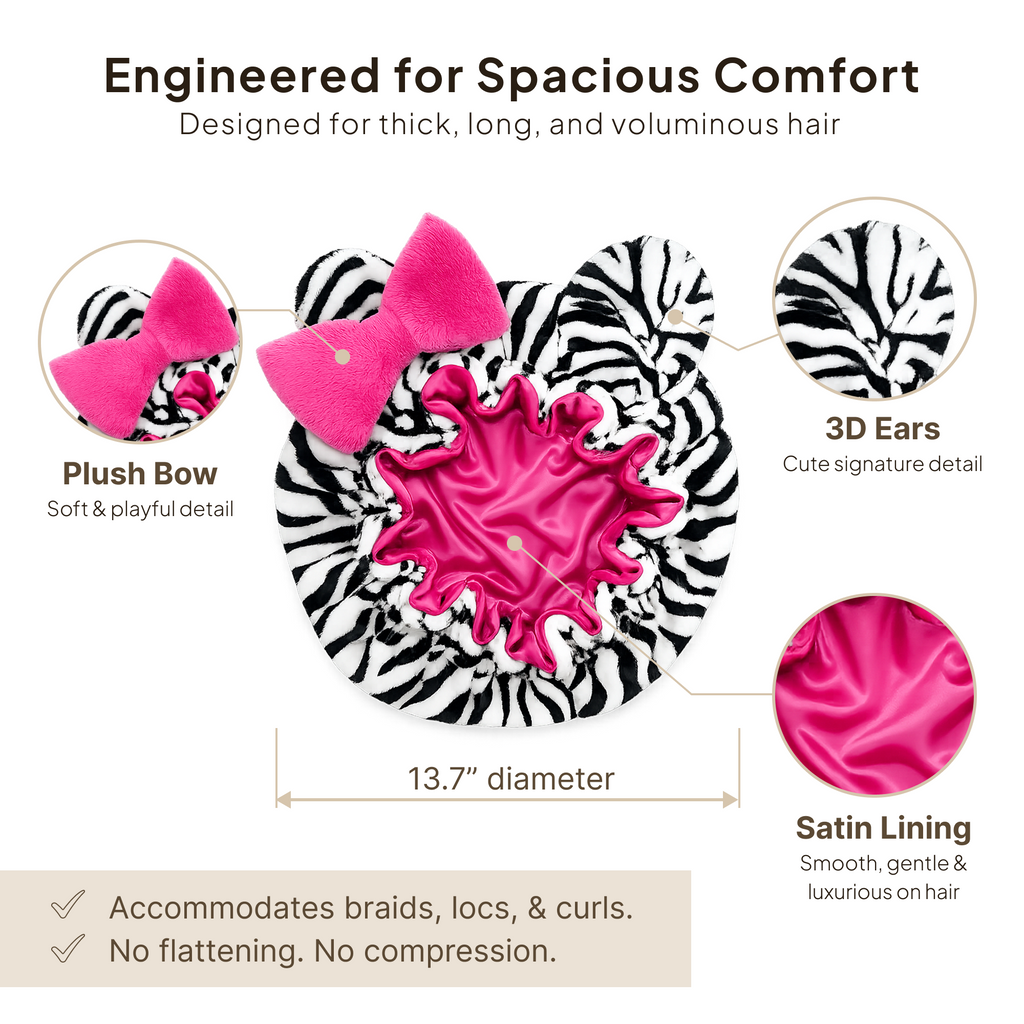 Pink Zebra Satin-Lined Plush Bonnet