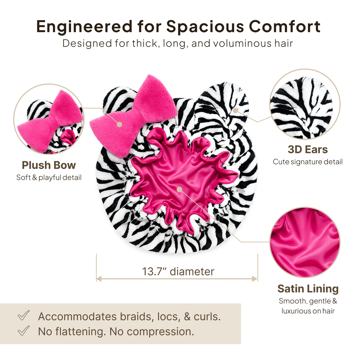 Pink Zebra Satin-Lined Plush Bonnet