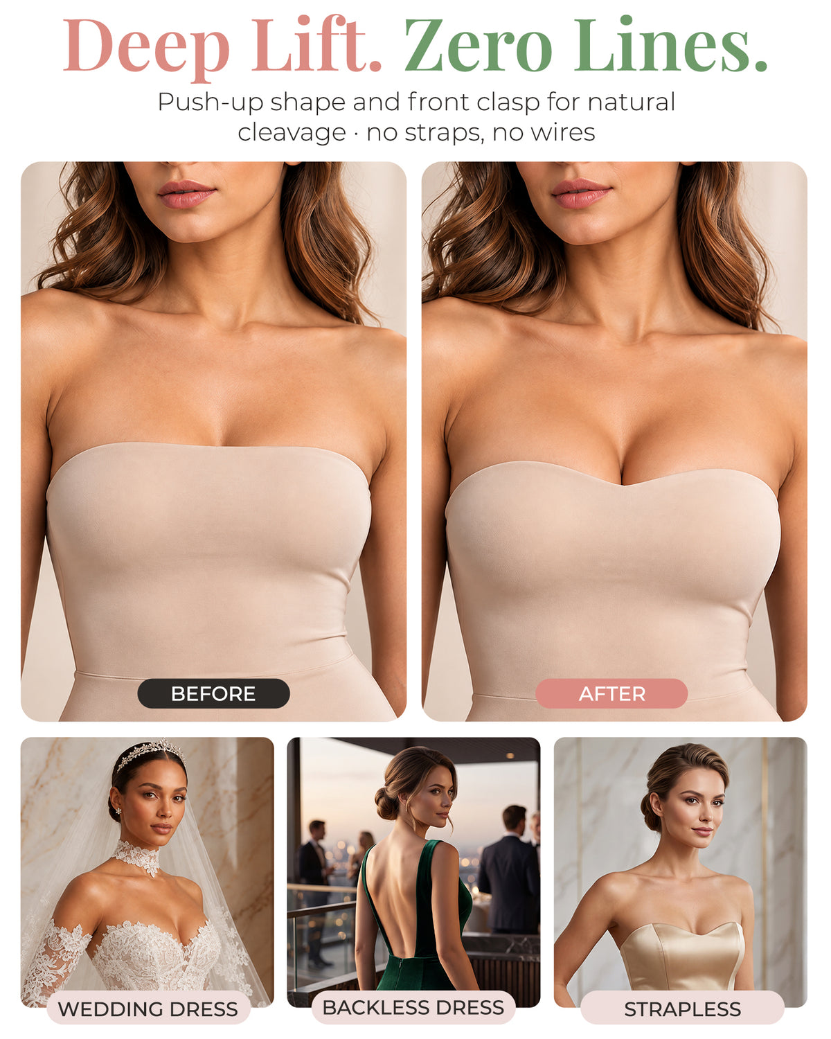 Centella Adhesive Push-Up Bra, Strapless and Backless