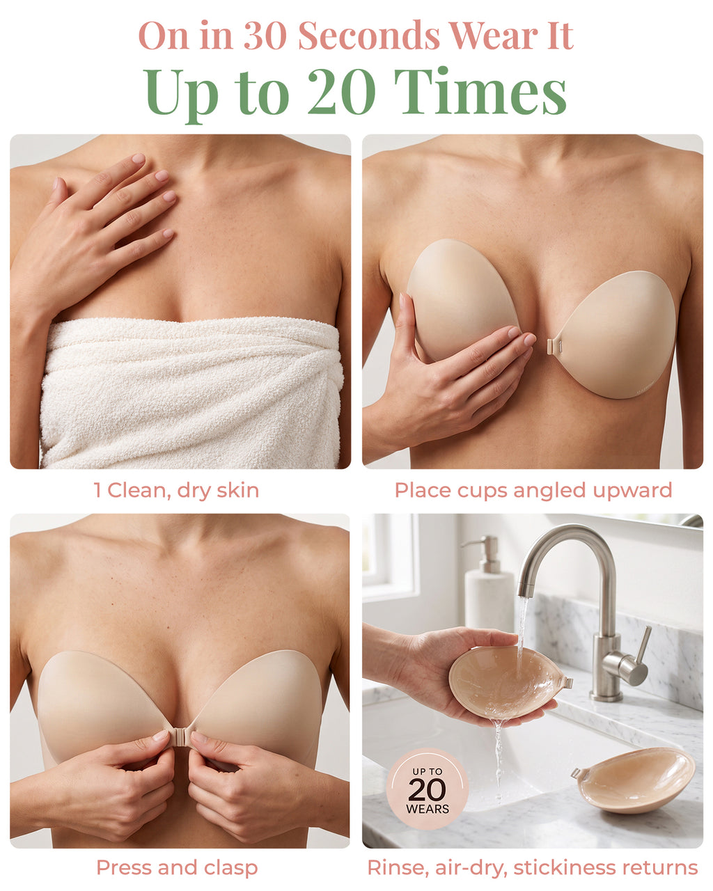 Centella Adhesive Push-Up Bra, Strapless and Backless