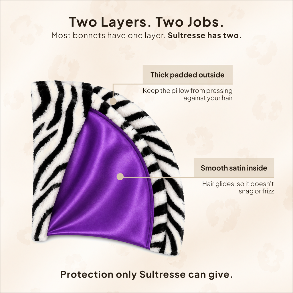 Purple Zebra Satin-Lined Plush Bonnet