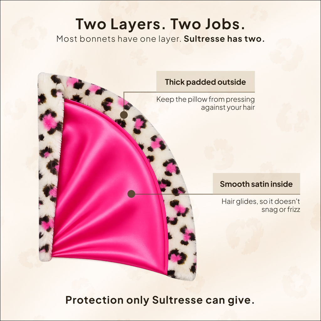 Pink Leopard Satin-Lined Plush Bonnet