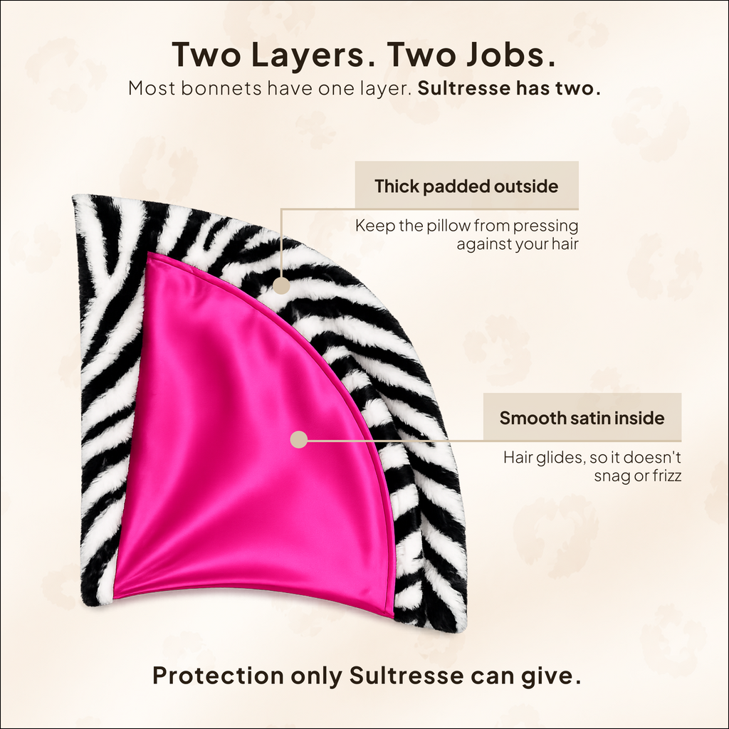 Pink Zebra Satin-Lined Plush Bonnet