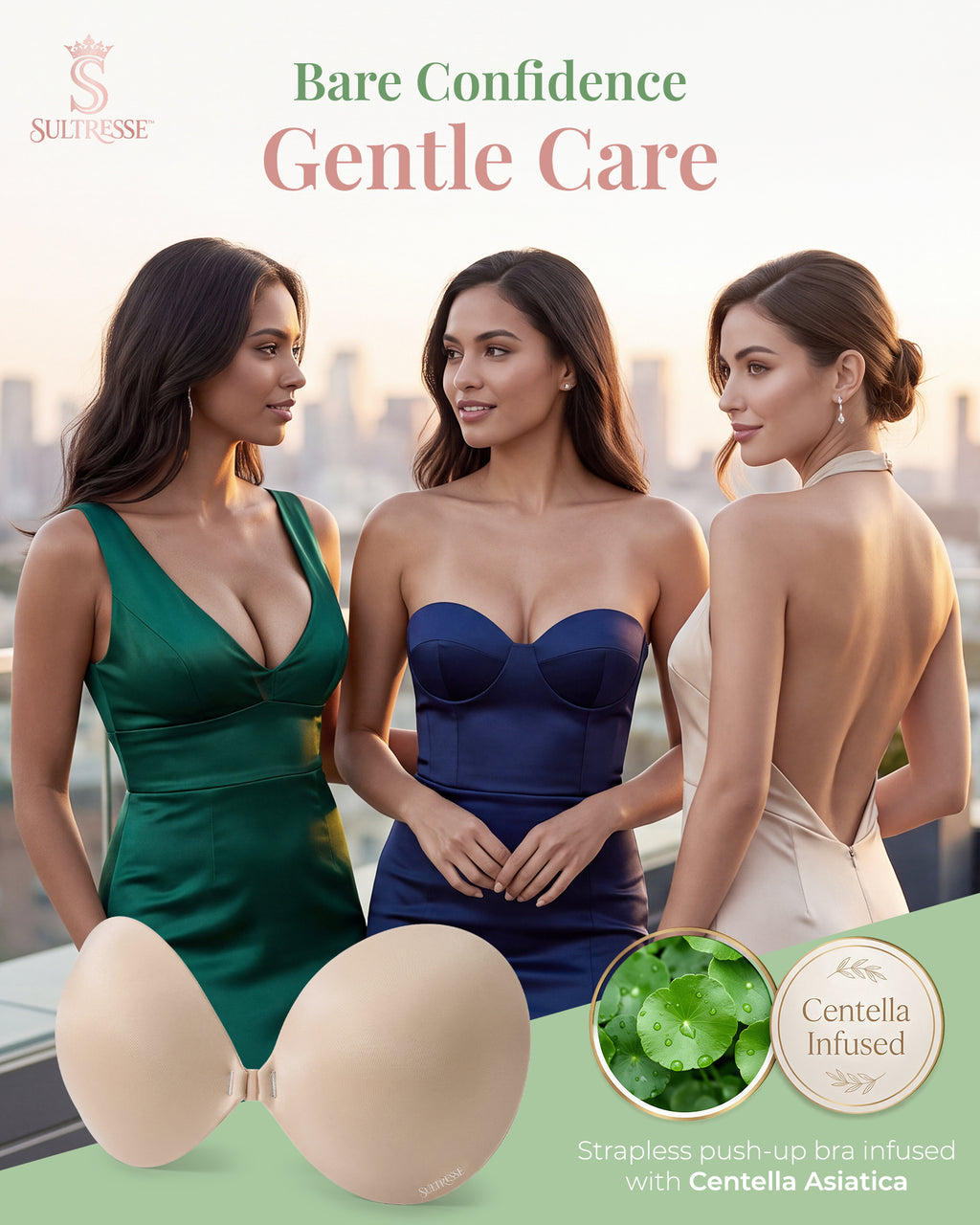Centella Adhesive Push-Up Bra, Strapless and Backless