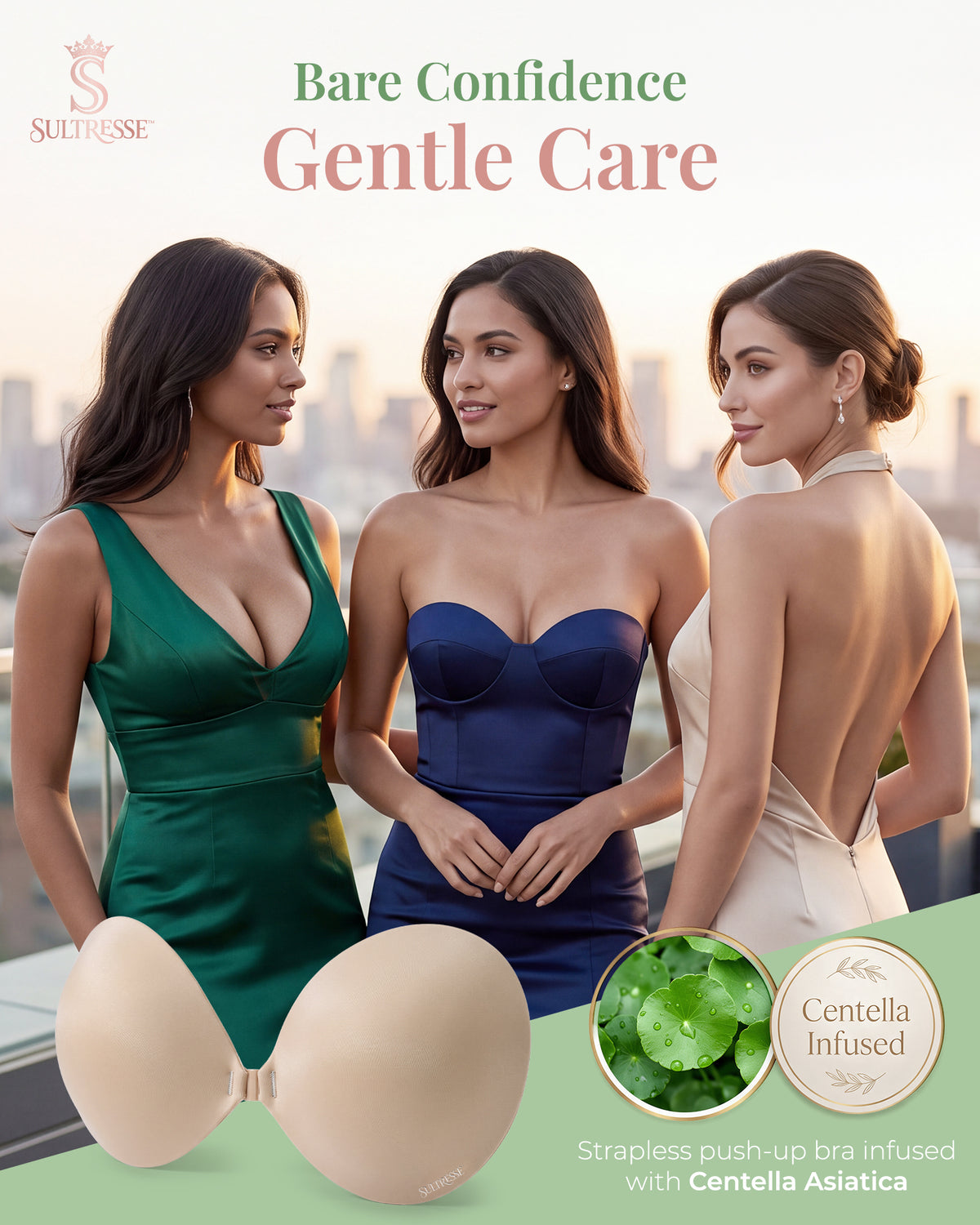 Centella Adhesive Push-Up Bra, Strapless and Backless