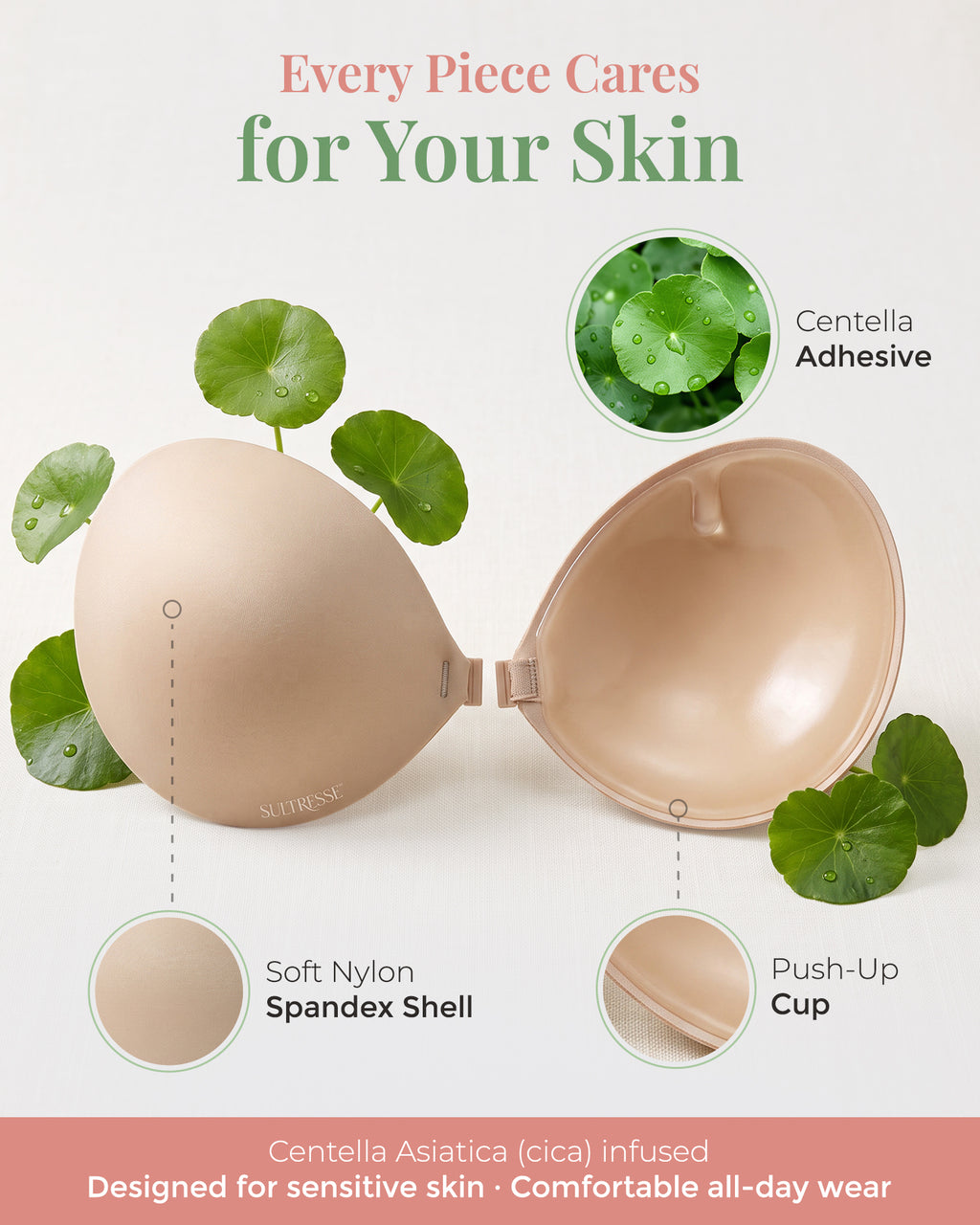 Centella Adhesive Push-Up Bra, Strapless and Backless
