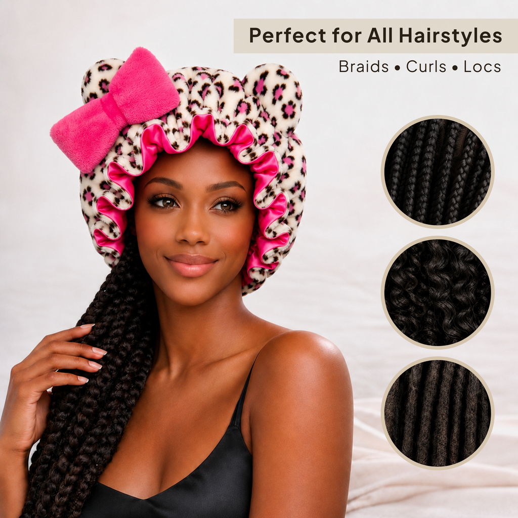 Pink Leopard Satin-Lined Plush Bonnet