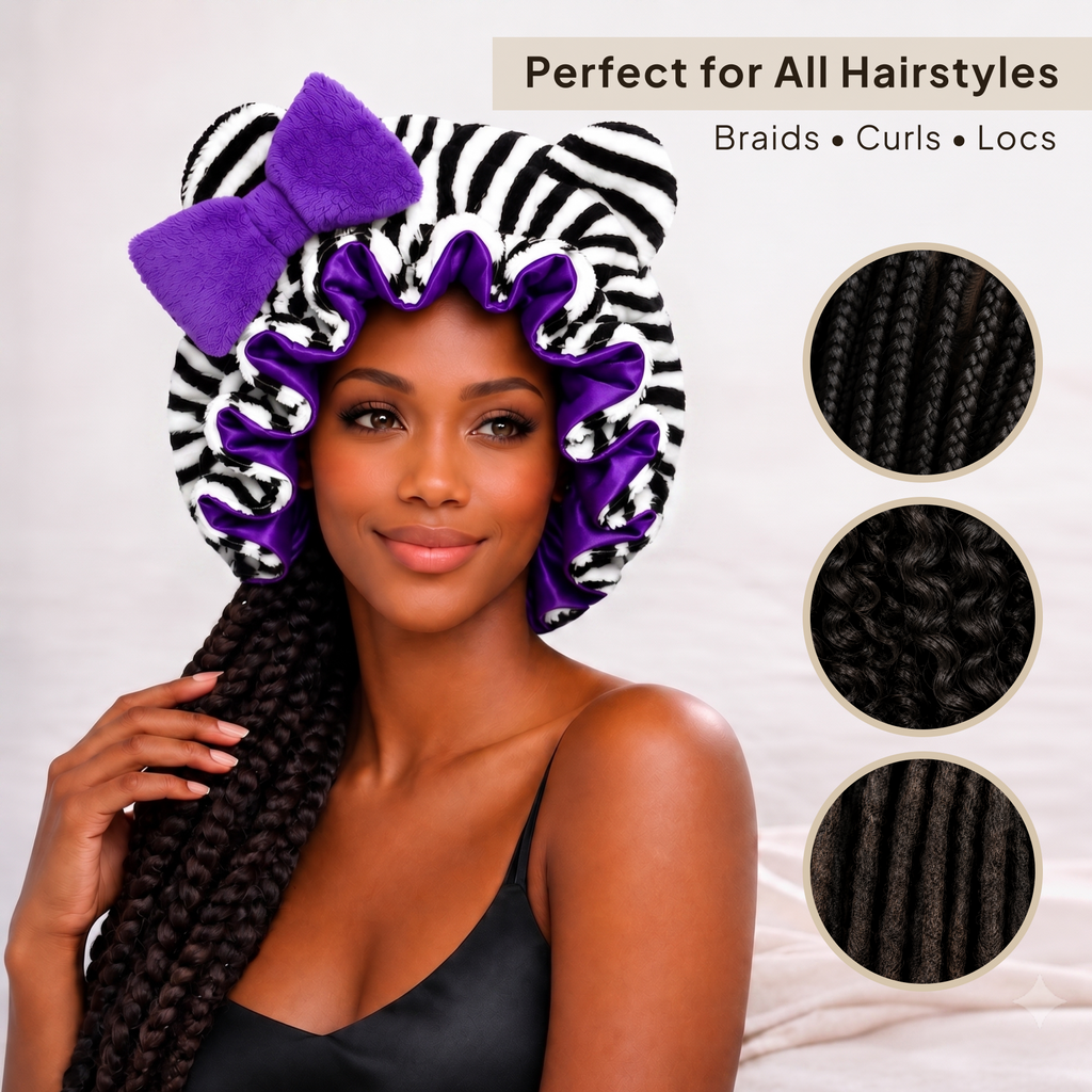 Purple Zebra Satin-Lined Plush Bonnet