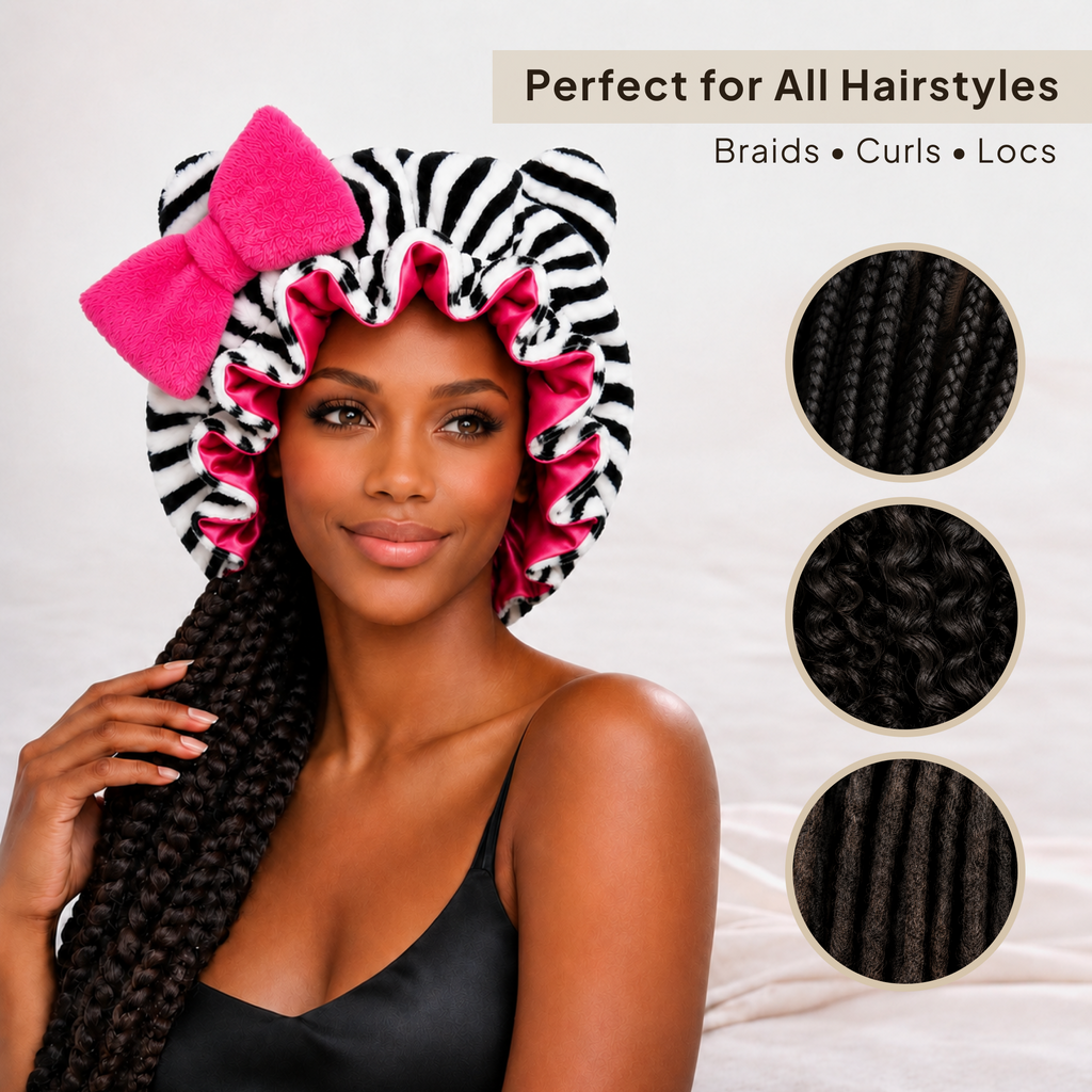 Pink Zebra Satin-Lined Plush Bonnet