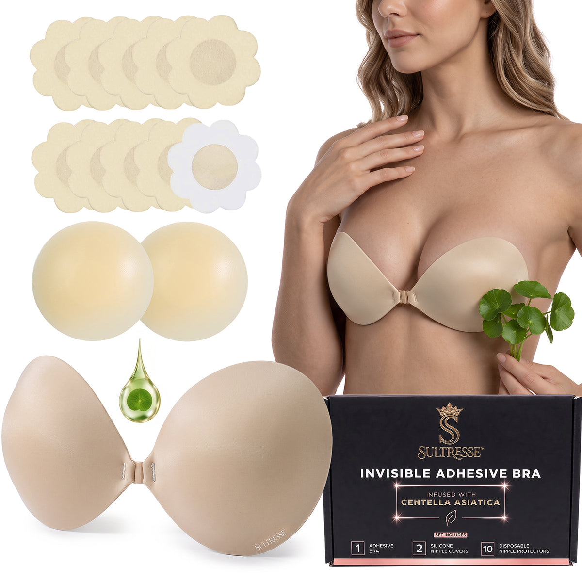 Centella Adhesive Push-Up Bra, Strapless and Backless