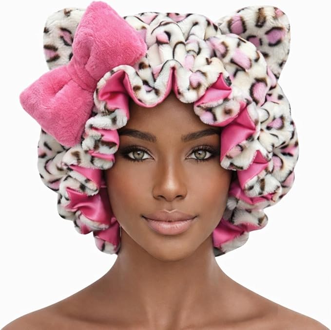 Pink Leopard Satin Plush Bonnet - Sultresse