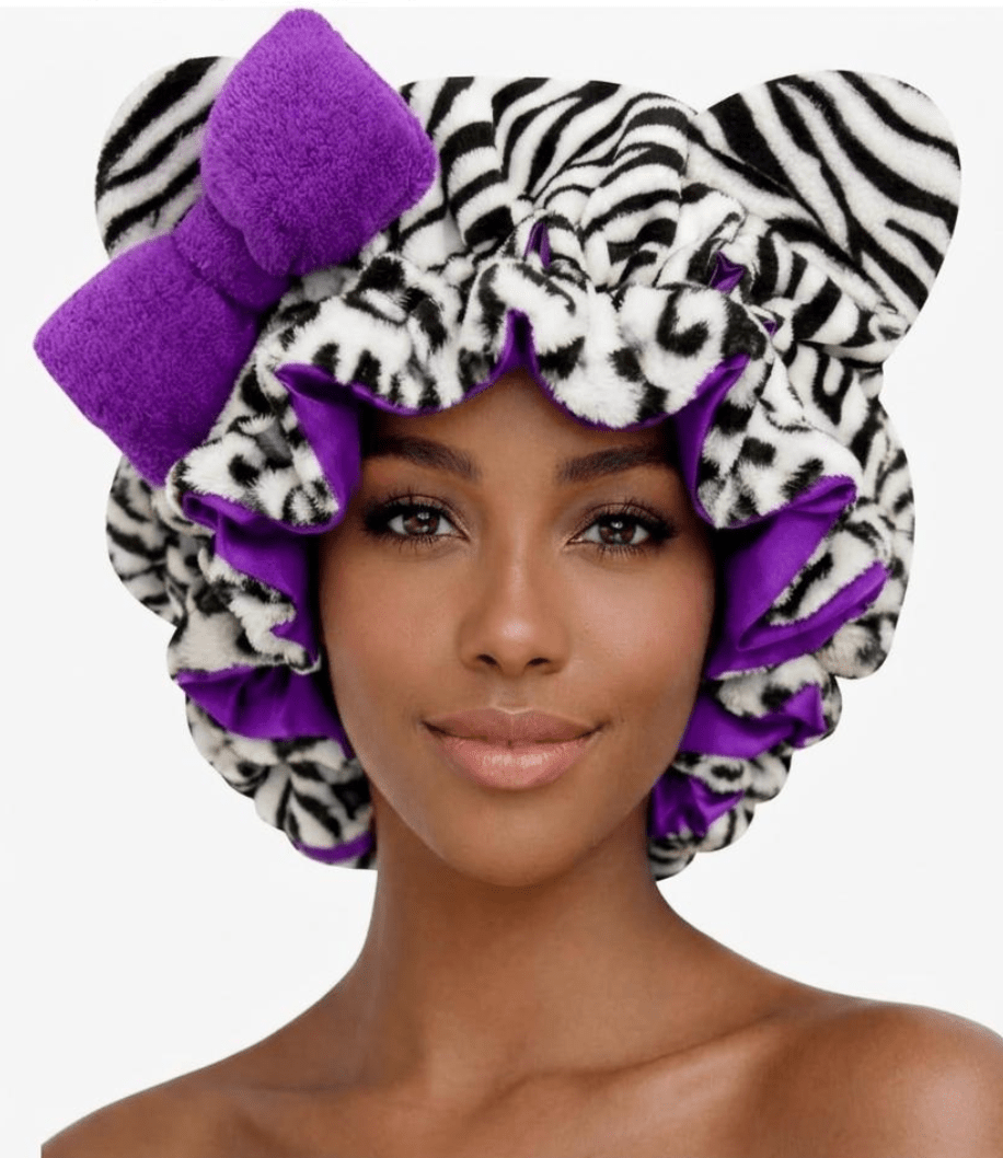 Purple Zebra Satin Plush Bonnet - Sultresse